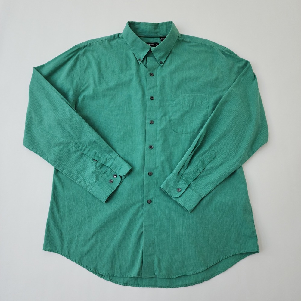 Van Heusen Mens XL Green Textured Stripe Classic Fit Button Down Shirt Long